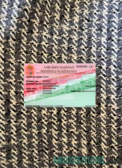 Certificado de residência da Hungria Photolook FRONT amostra